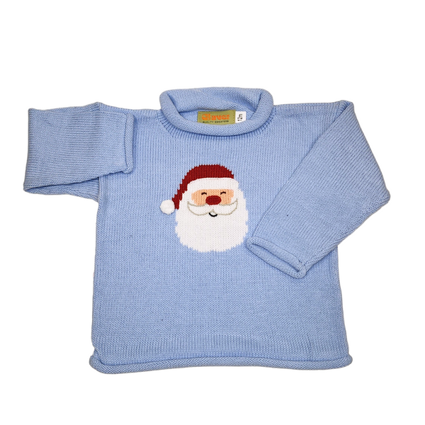 Roll Neck Santa Sweater Sky Blue - Born Childrens Boutique