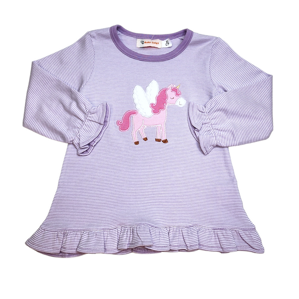 Winged Unicorn Lavender Narrow Stripe Top - Born Childrens Boutique