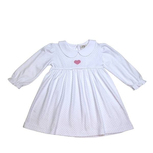 Crochet Heart Blue Dot Dress - Born Childrens Boutique