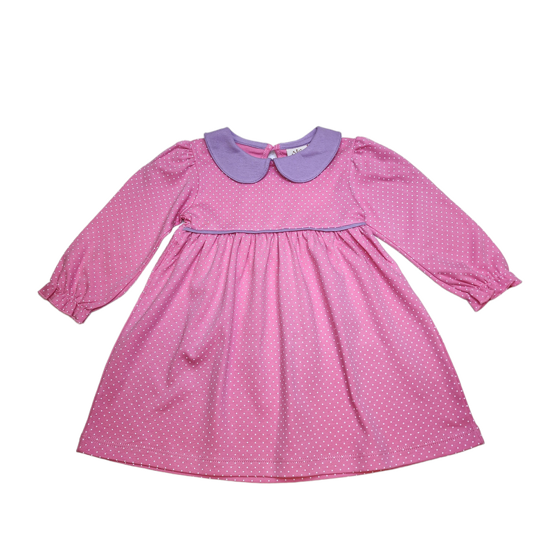Gather Dress Lt. Bubblegum White Dot/Lavender - Born Childrens Boutique