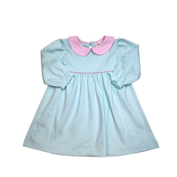 Gather Dress Lt. Jade White Dot/Lt Pink - Born Childrens Boutique