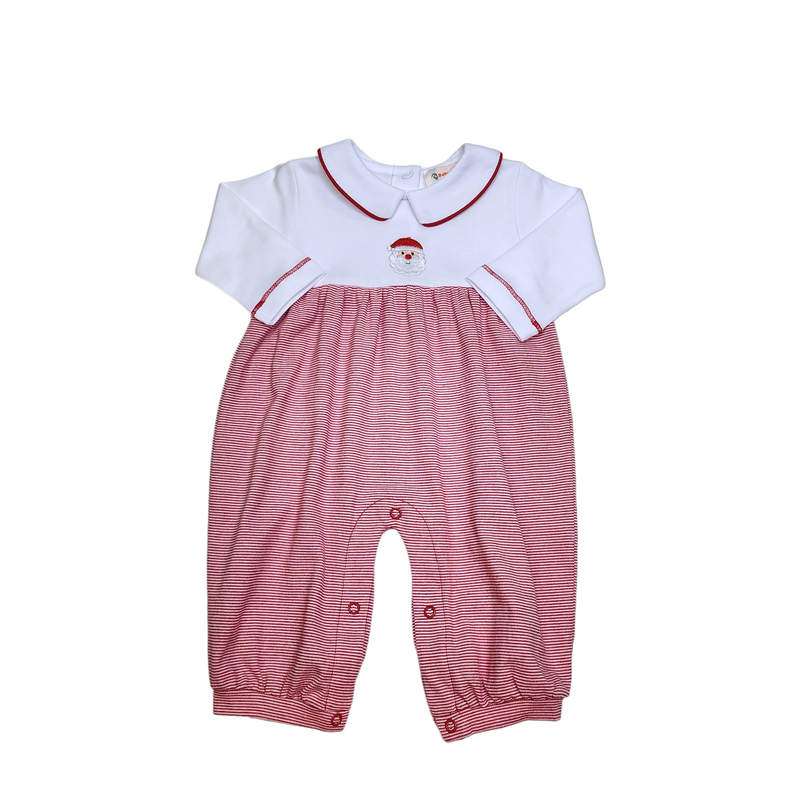 Deep Red Stripe Santa Head Romper - Born Childrens Boutique