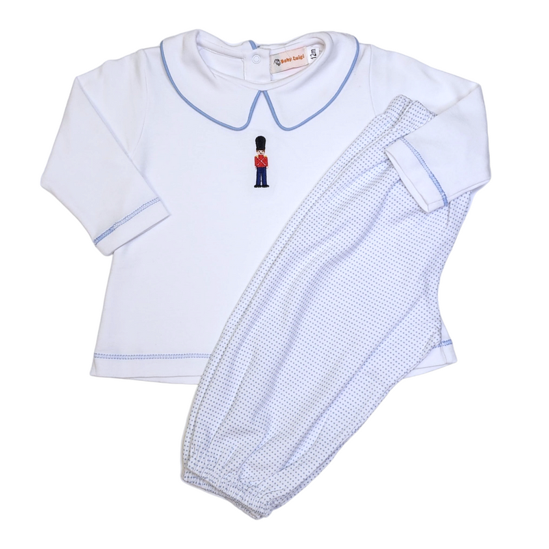 Toy Soldier Blue Dot Bloomer Pant Set - Born Childrens Boutique
