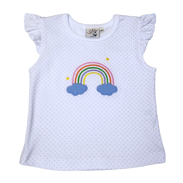 ITS229 Girl Flutter Sleeve Rainbow Cloud Lavender PD - Born Childrens Boutique