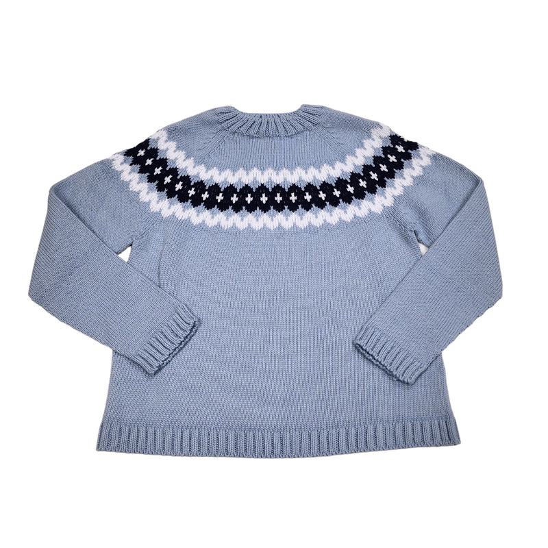 Fair Isle Crew Blue Navy White Crew Neck - Born Childrens Boutique