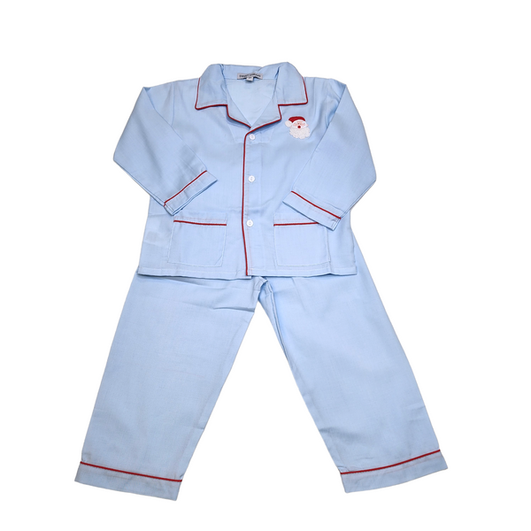 Blue Santa Embroidered PJs - Born Childrens Boutique