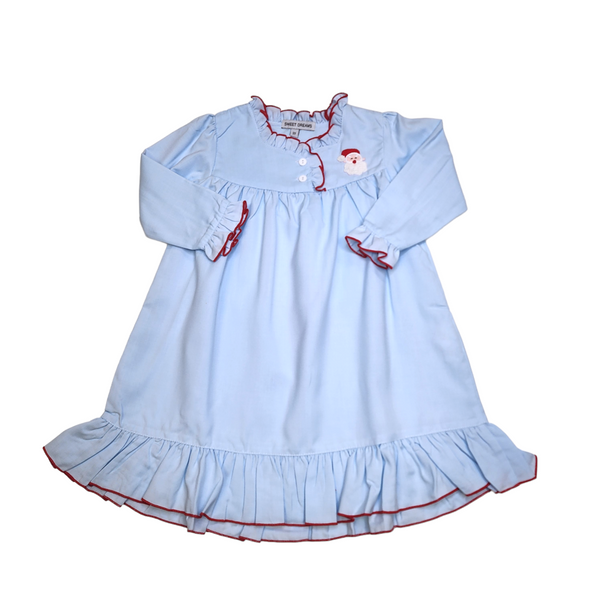 Blue Santa Embroidered Gown - Born Childrens Boutique