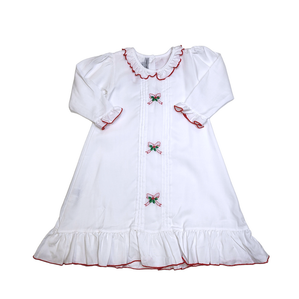 Embroidered Holly & Bow Gown - Born Childrens Boutique