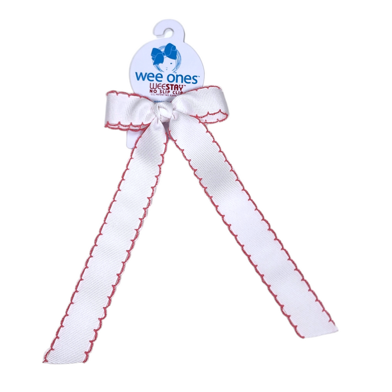 Wee Ones White with Pink Moonstitch Bow with Tail - Born Childrens Boutique
