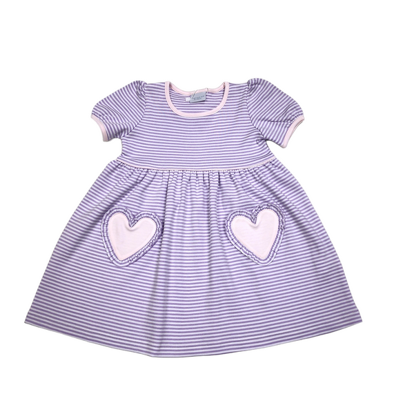 Purple Stripe/Lt. Pink Heart Pocket Popover Dress - Born Childrens Boutique