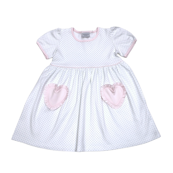 Blue Dot/Lt. Pink Heart Pocket Popover Dress - Born Childrens Boutique