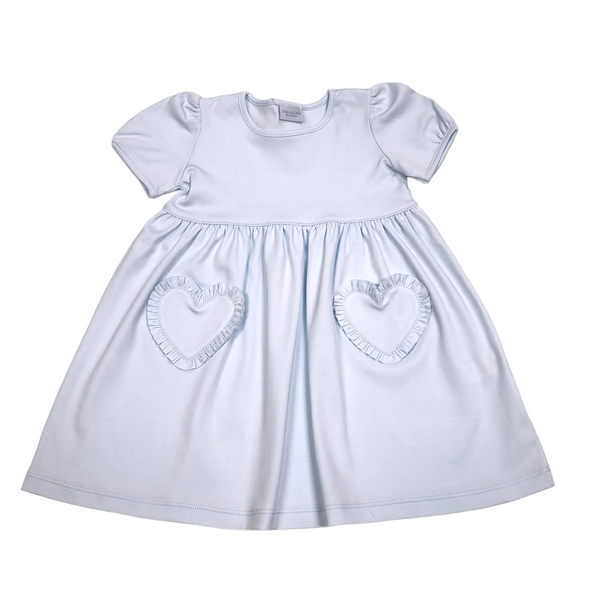 Baby Blue Heart Pocket Popover Dress - Born Childrens Boutique