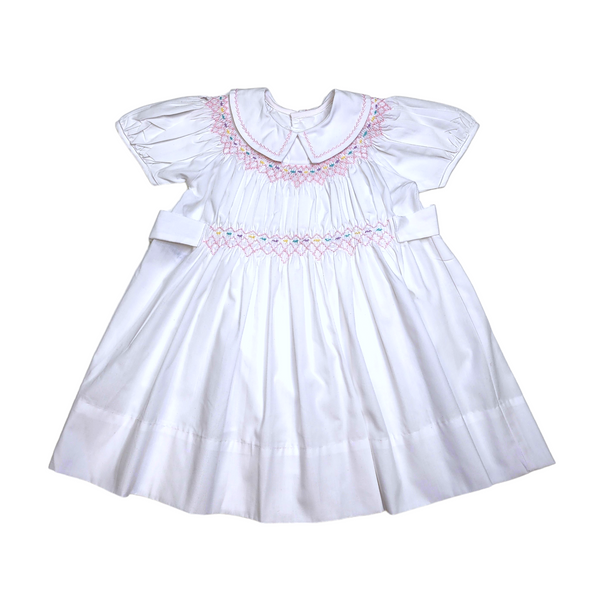 Phoenix & Ren White Effie Dress - Pastel Smocked - Born Childrens Boutique
