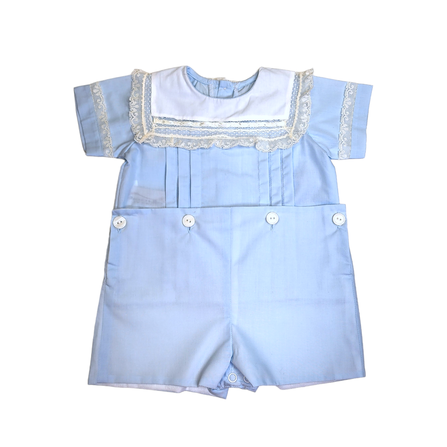 Phoenix & Ren Blue Brooks Button on Suit with Ecru Lace - Born Childrens Boutique