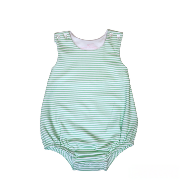 Light Green Stripe Knit Boy Bubble - Born Childrens Boutique