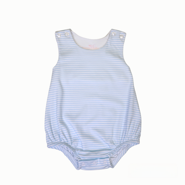 Light Blue Stripe Knit Boy Bubble - Born Childrens Boutique