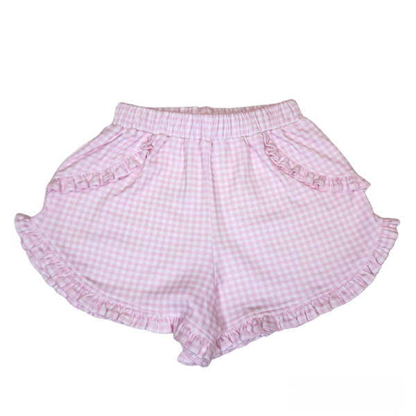 Kinley Ruffled Shorts - Pink Gingham - Born Childrens Boutique