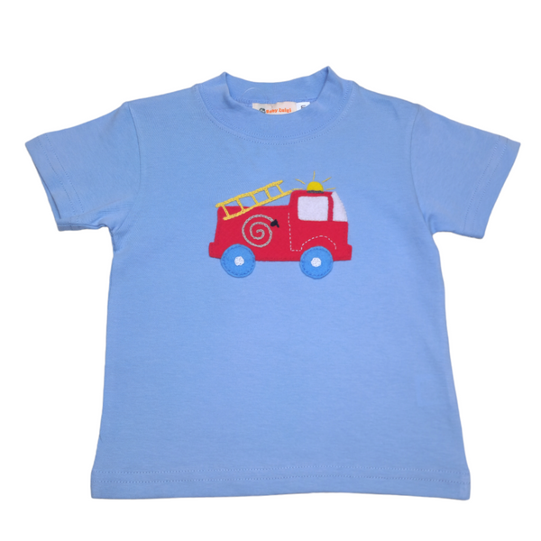 Sky Blue Fire Truck Boy Shirt - Born Childrens Boutique
