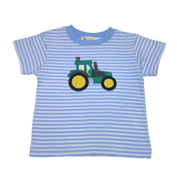 Tractor Boy Shirt Sky Blue Stripe - Born Childrens Boutique