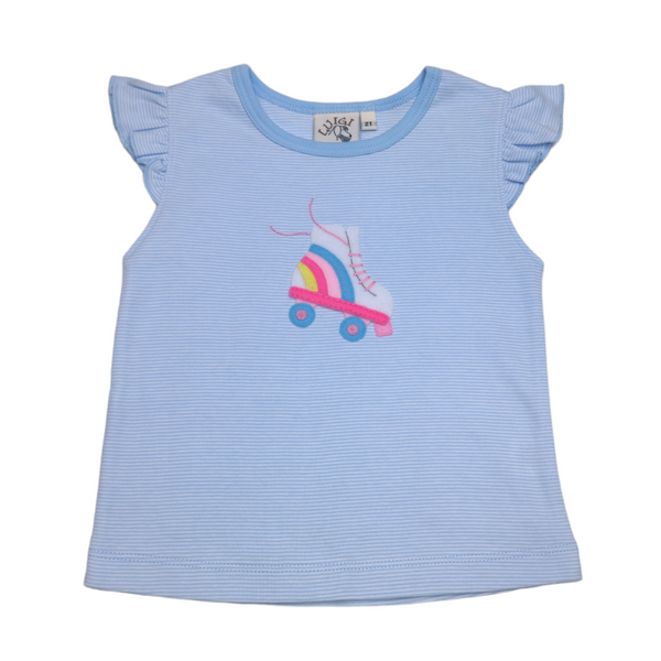 Girl Flutter Sleeve Roller Skate Baby Blue Stripe - Born Childrens Boutique