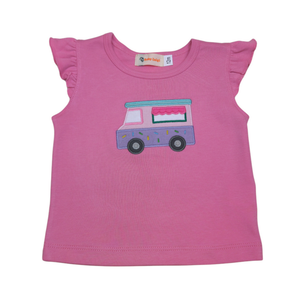 Girl Flutter Shirt Ice Cream Truck Light Bubble Gum - Born Childrens Boutique