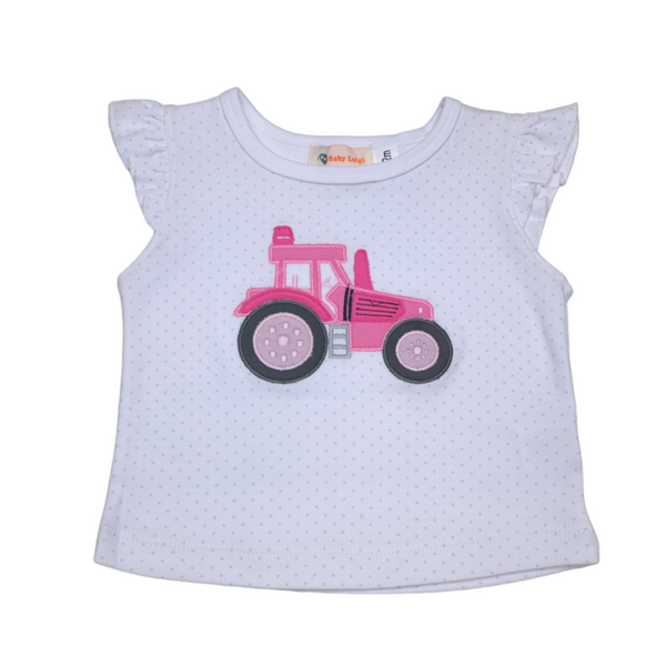 Girl Flutter Sleeve Tractor Baby Blue Polka Dot - Born Childrens Boutique