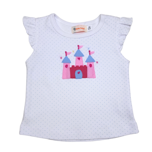 Girl Flutter Sleeve Castle Blue Polka Dot - Born Childrens Boutique