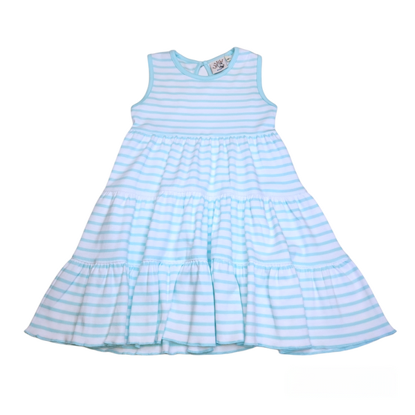 Sleeveless Tiered Dress Seafoam Green Stripe - Born Childrens Boutique