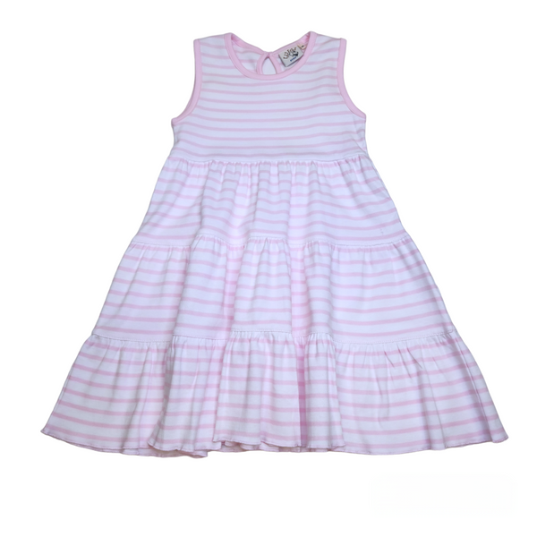 Sleeveless Tiered Dress Pink Stripe - Born Childrens Boutique