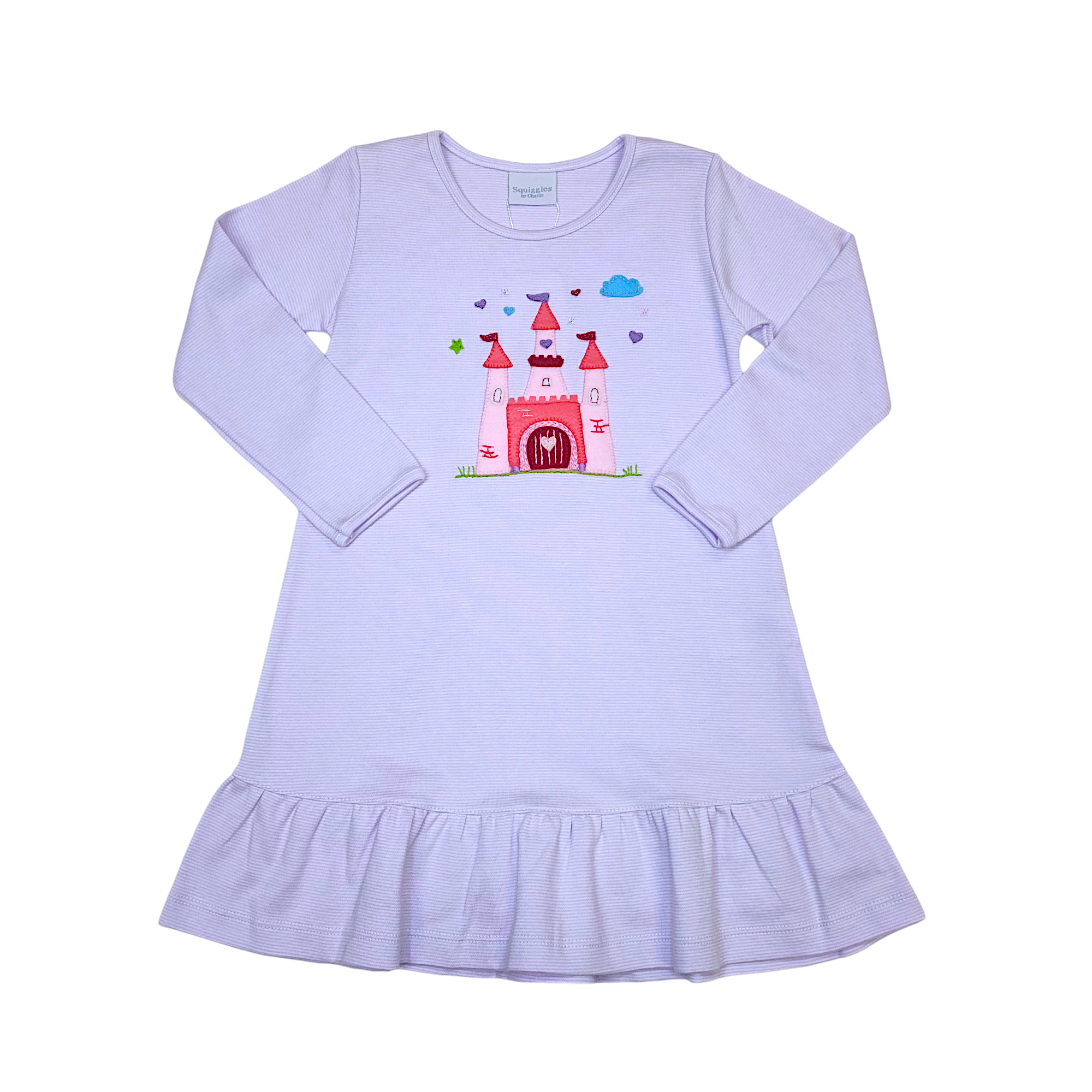 Purple Stripe Story Book Castle Dress - Born Childrens Boutique
