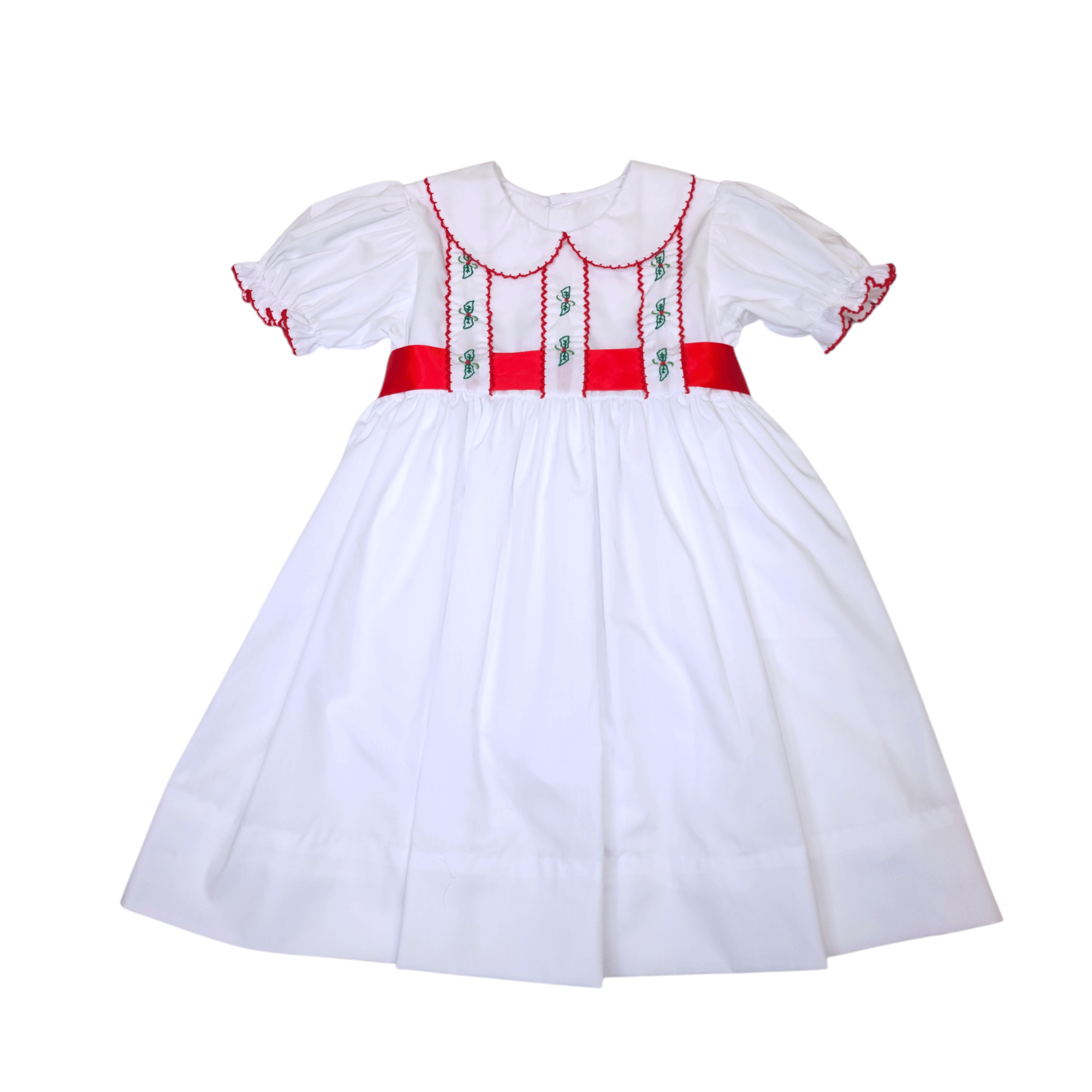 White Psalm Dress Christmas Hollies - Born Childrens Boutique