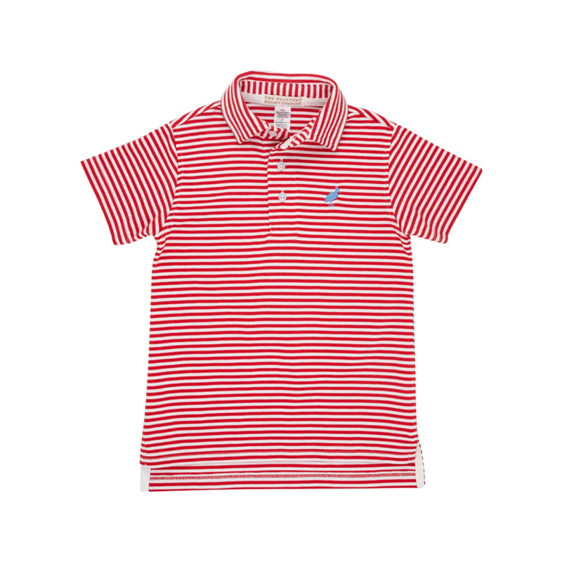 Prim Proper Polo SS - Richmond Red Stripe/Barb Blue - Born Childrens Boutique