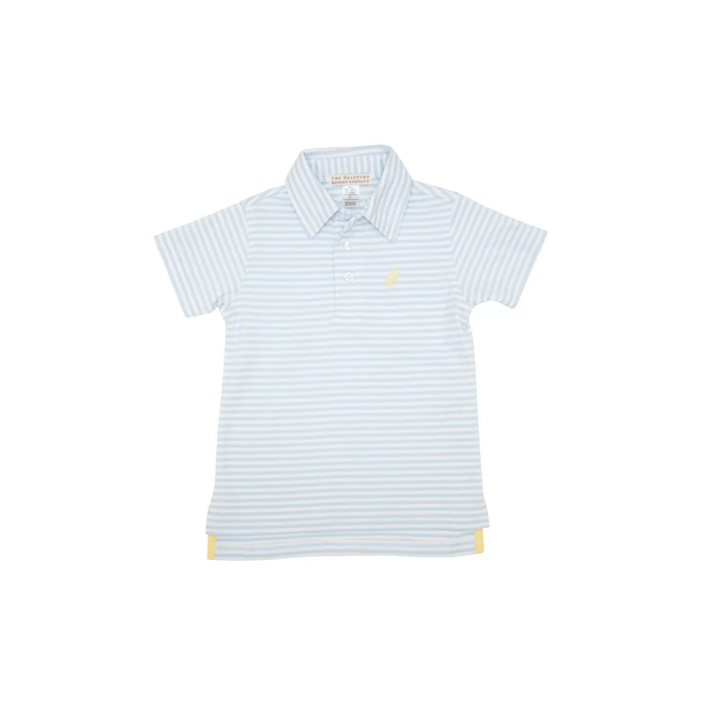 Prim & Proper Polo - Buckhead Blue Stripe with Seaside Sunny Yellow Stork - Born Childrens Boutique