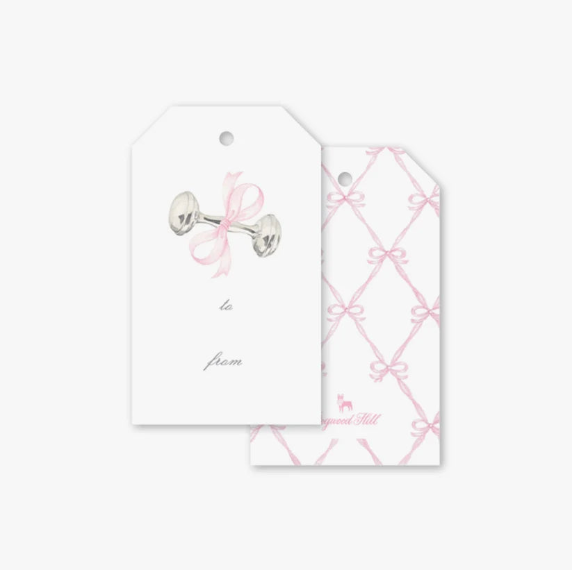 Rattle and Bow Pink Gift Tags - Born Childrens Boutique
