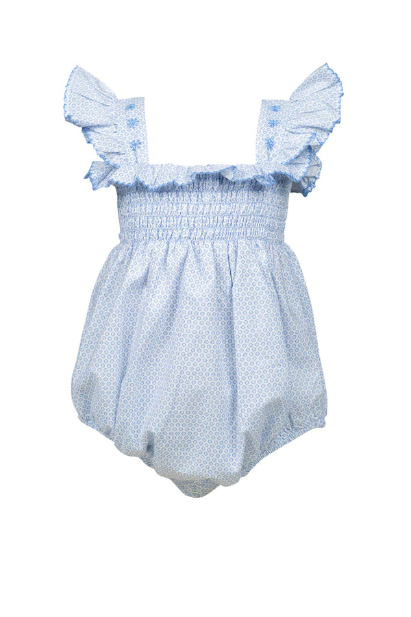 Pre-Order Rosemary Bubble - Blue/White Floral - Born Childrens Boutique