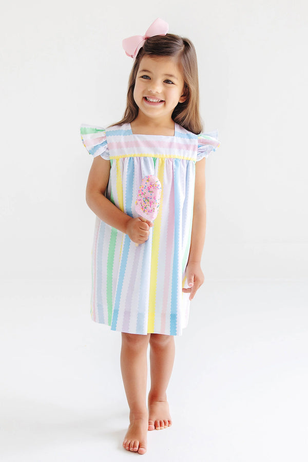 Rosemary Ruffle Dress Wellington Wiggle Stripe With Pier Party Pink - Born Childrens Boutique