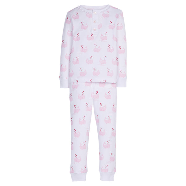 Ruffled Printed Jammies - Pink Whales - Born Childrens Boutique