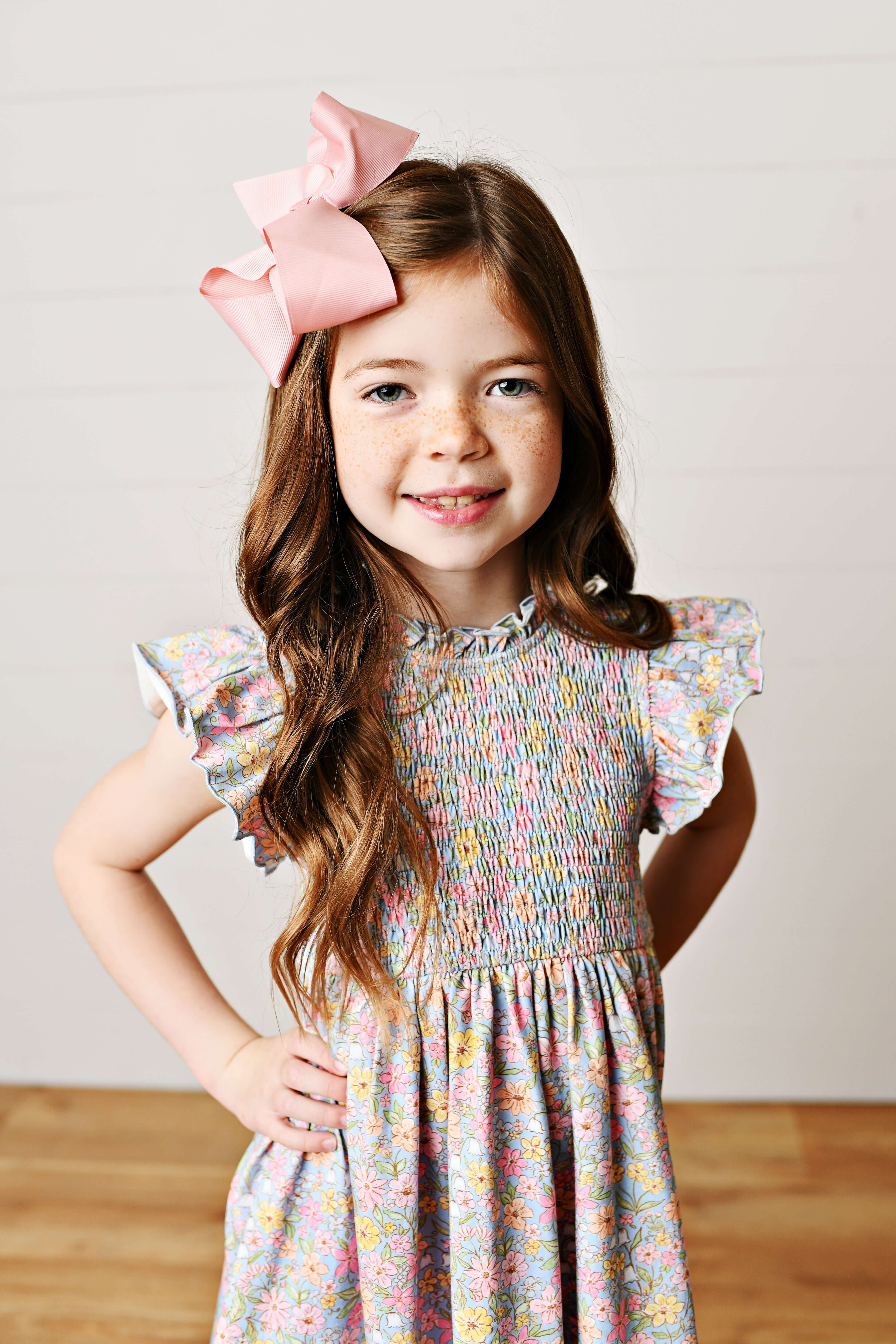 Floral Smock Flutter Dress - Born Childrens Boutique