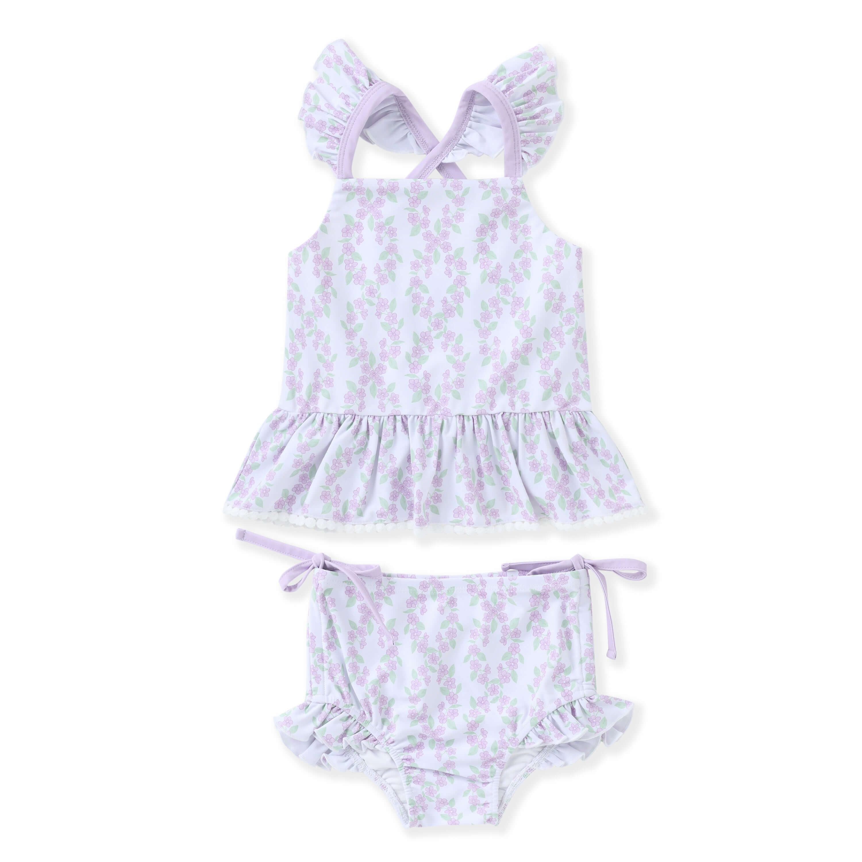 Lavender Garden Two Piece Tunic Swimsuit - Born Childrens Boutique