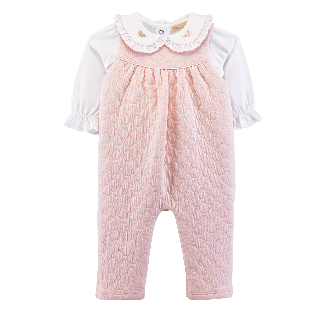 Delicate Roses Pima Jacquard Overall w/ Emb Coll Body Set - Born Childrens Boutique