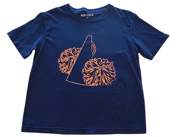 SS Navy/Orange Pom Pom Shirt - Born Childrens Boutique
