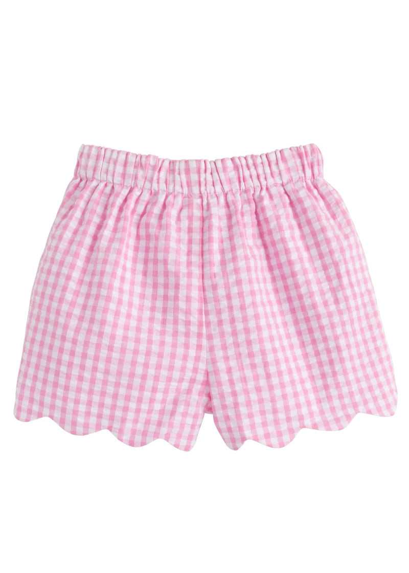 Scallop Short - Preppy Pink Preppy Pink Seersucker Gingham - Born Childrens Boutique