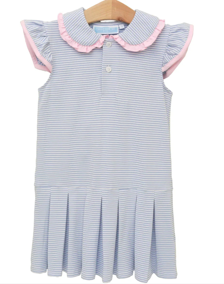 Camilla Dress - Dusty Blue Stripe/Light Pink - Born Childrens Boutique