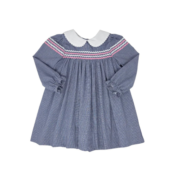 Kendall Dress LS Navy MG/Pink - Born Childrens Boutique