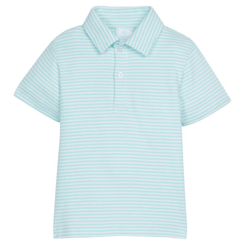 Short Sleeve Polo - Aqua Stripe - Born Childrens Boutique
