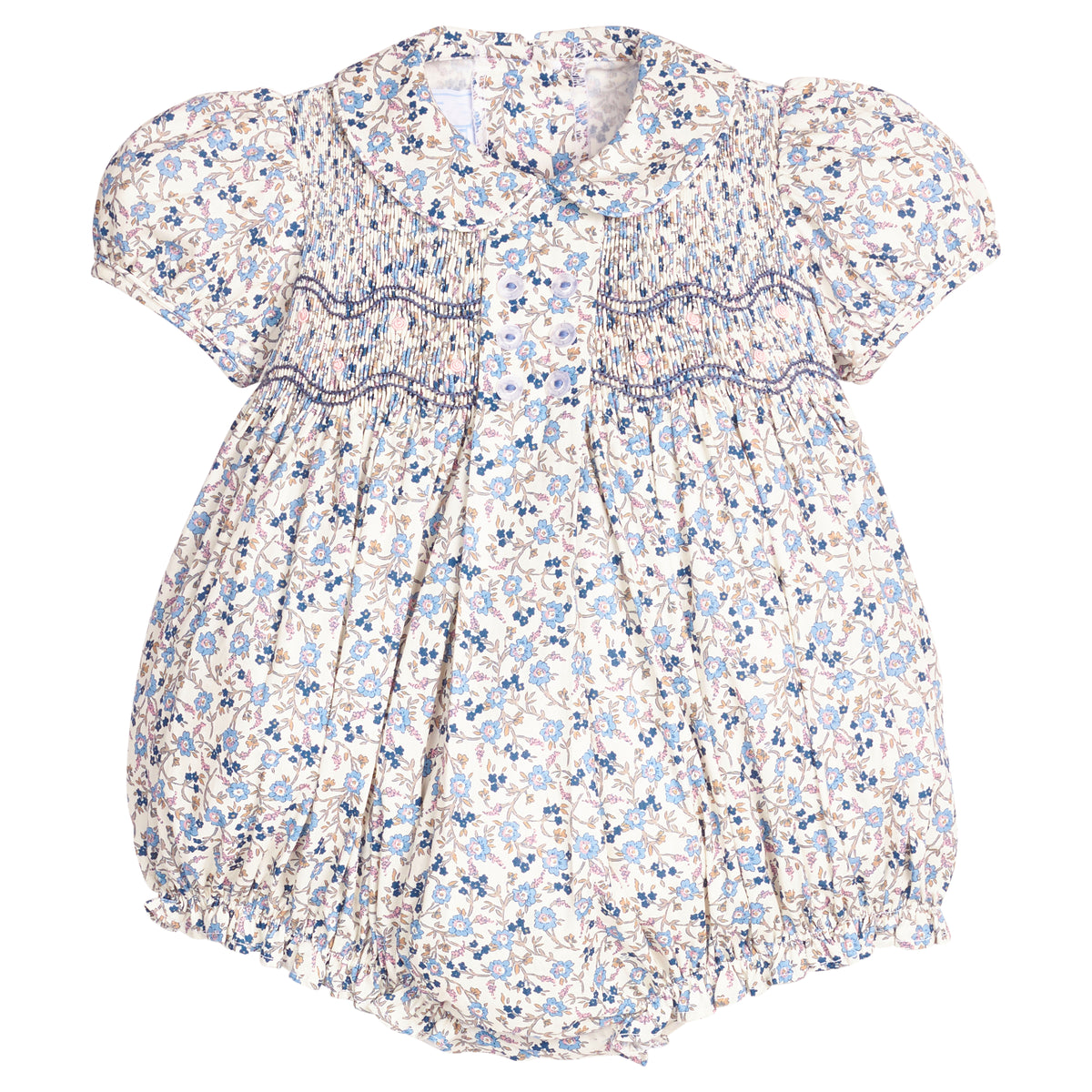 Smocked Bridget Bubble - Wisteria Floral - Born Childrens Boutique