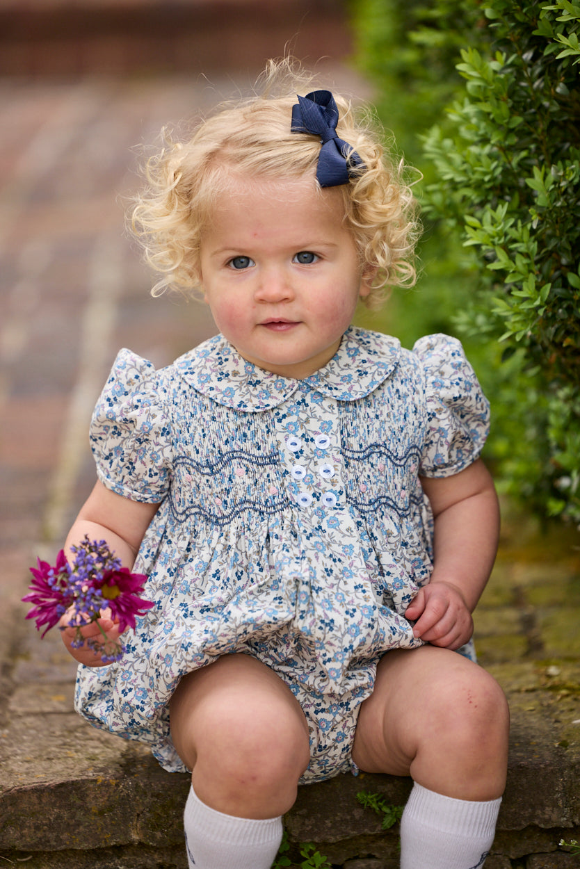 Smocked Bridget Bubble - Wisteria Floral - Born Childrens Boutique