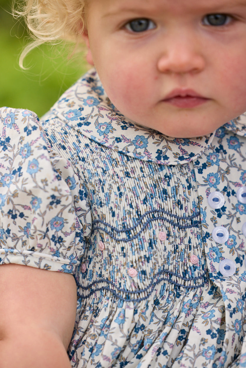 Smocked Bridget Bubble - Wisteria Floral - Born Childrens Boutique