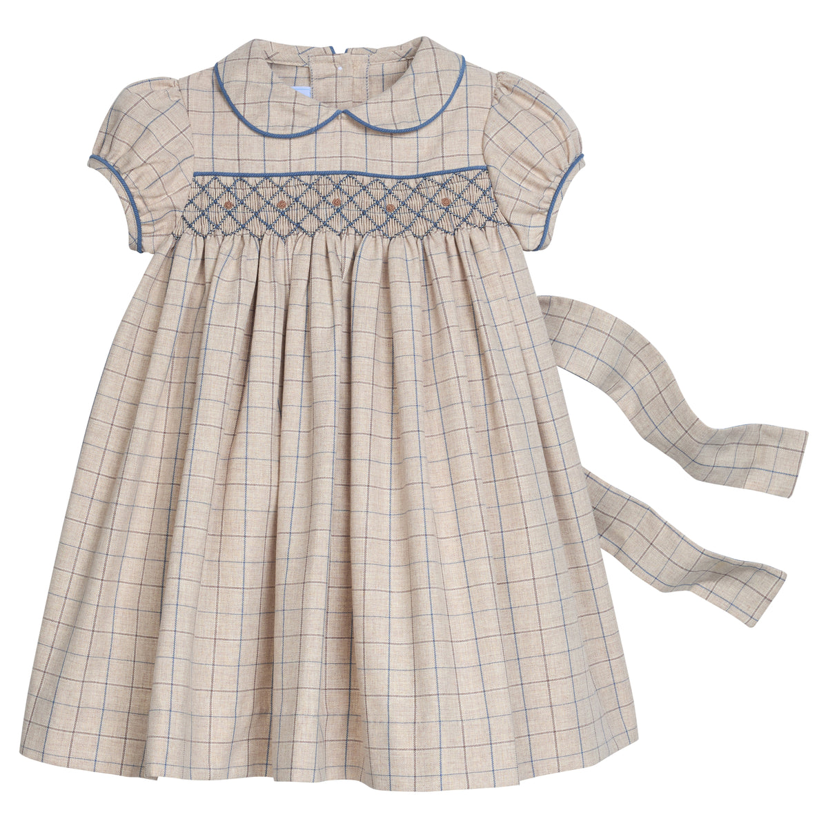 Smocked Natalie Dress - Durham Windowpane - Born Childrens Boutique