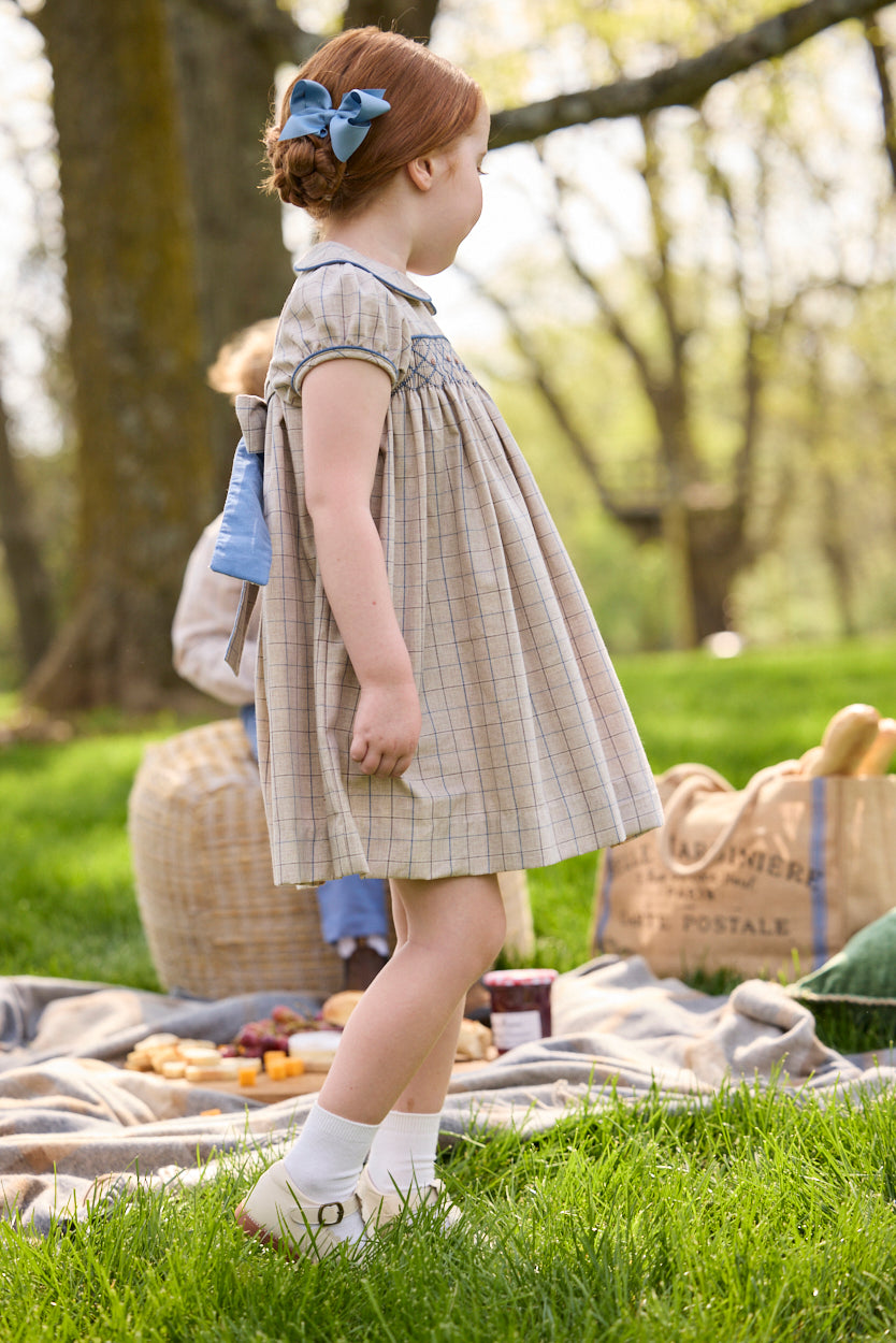 Smocked Natalie Dress - Durham Windowpane - Born Childrens Boutique